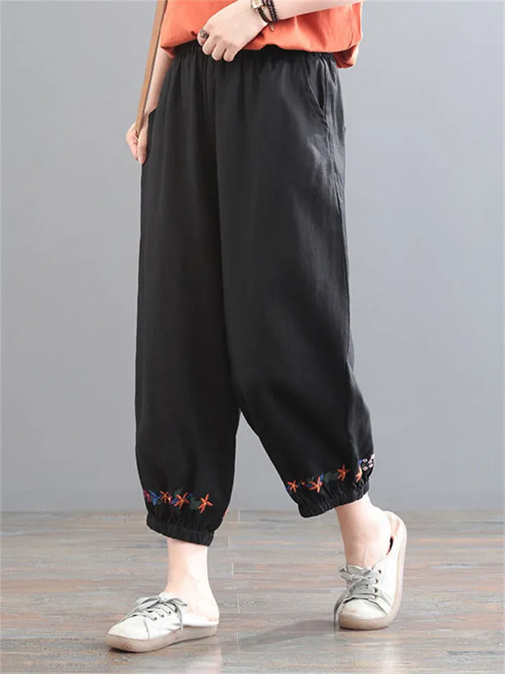 Women's Elastic Waist Comfy Cotton Linen Pants