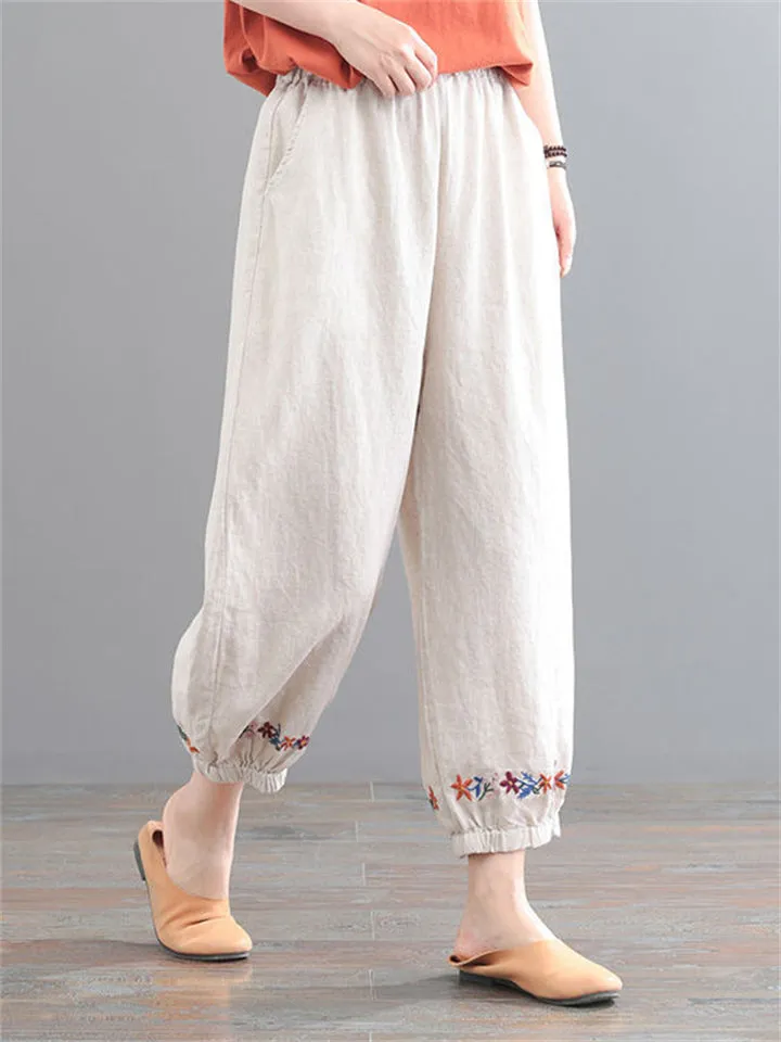 Women's Elastic Waist Comfy Cotton Linen Pants