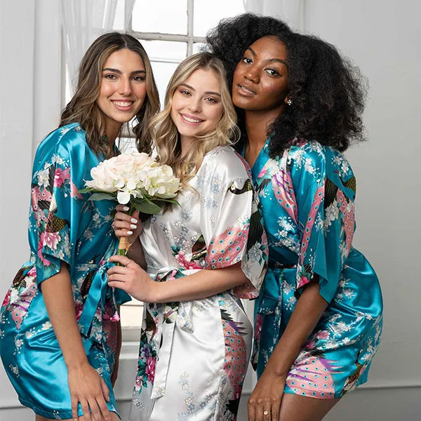 Womens Short Floral Silk Kimono Robe, 2 to 18, Bride and Bridesmaid Robes