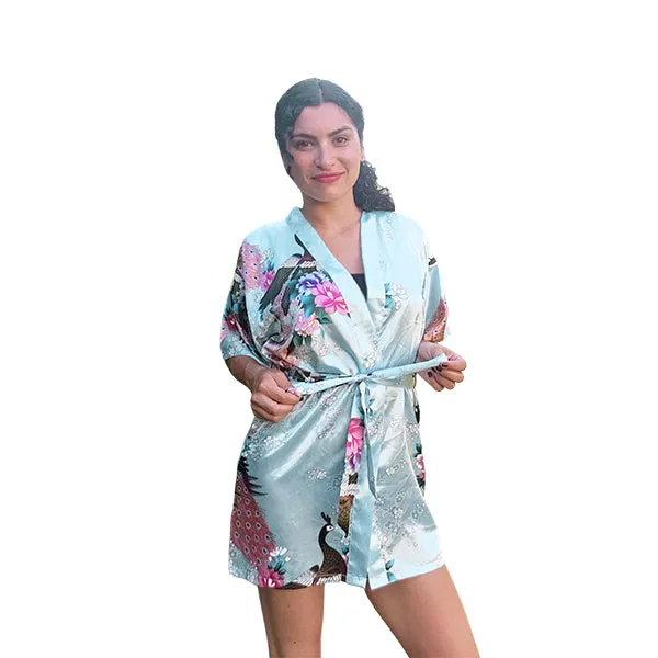 Womens Short Floral Silk Kimono Robe, 2 to 18, Bride and Bridesmaid Robes