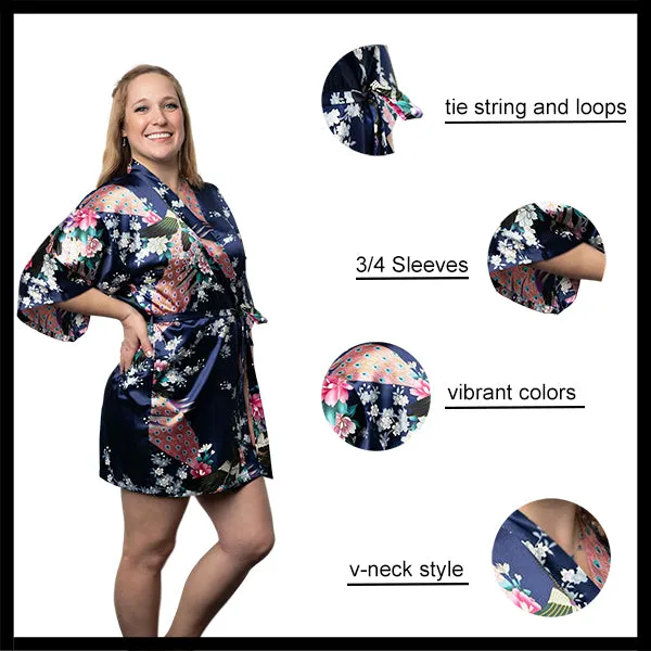 Womens Short Floral Silk Kimono Robe, 2 to 18, Bride and Bridesmaid Robes