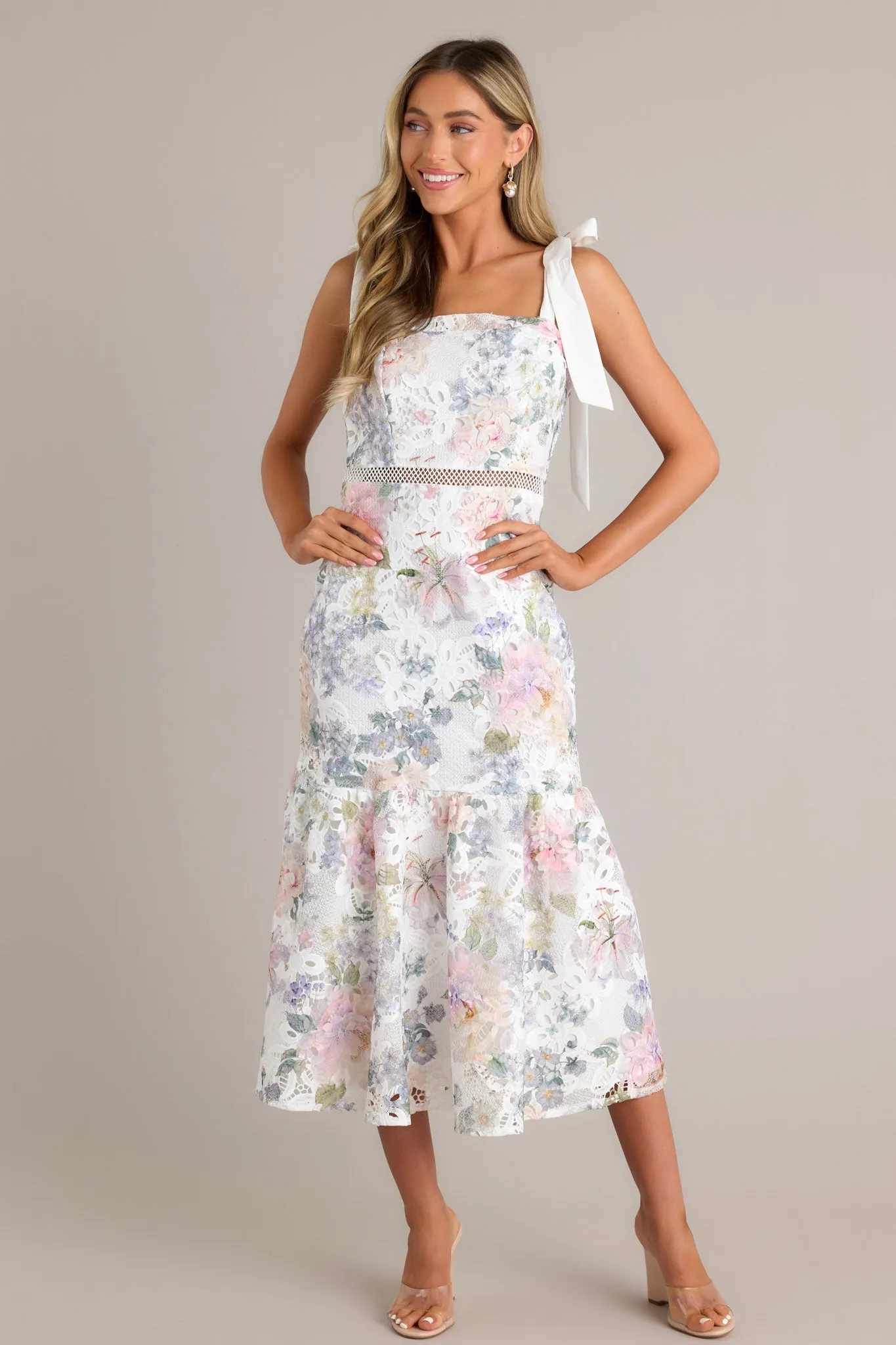 You Grow Girl Ivory Lace Floral Midi Dress