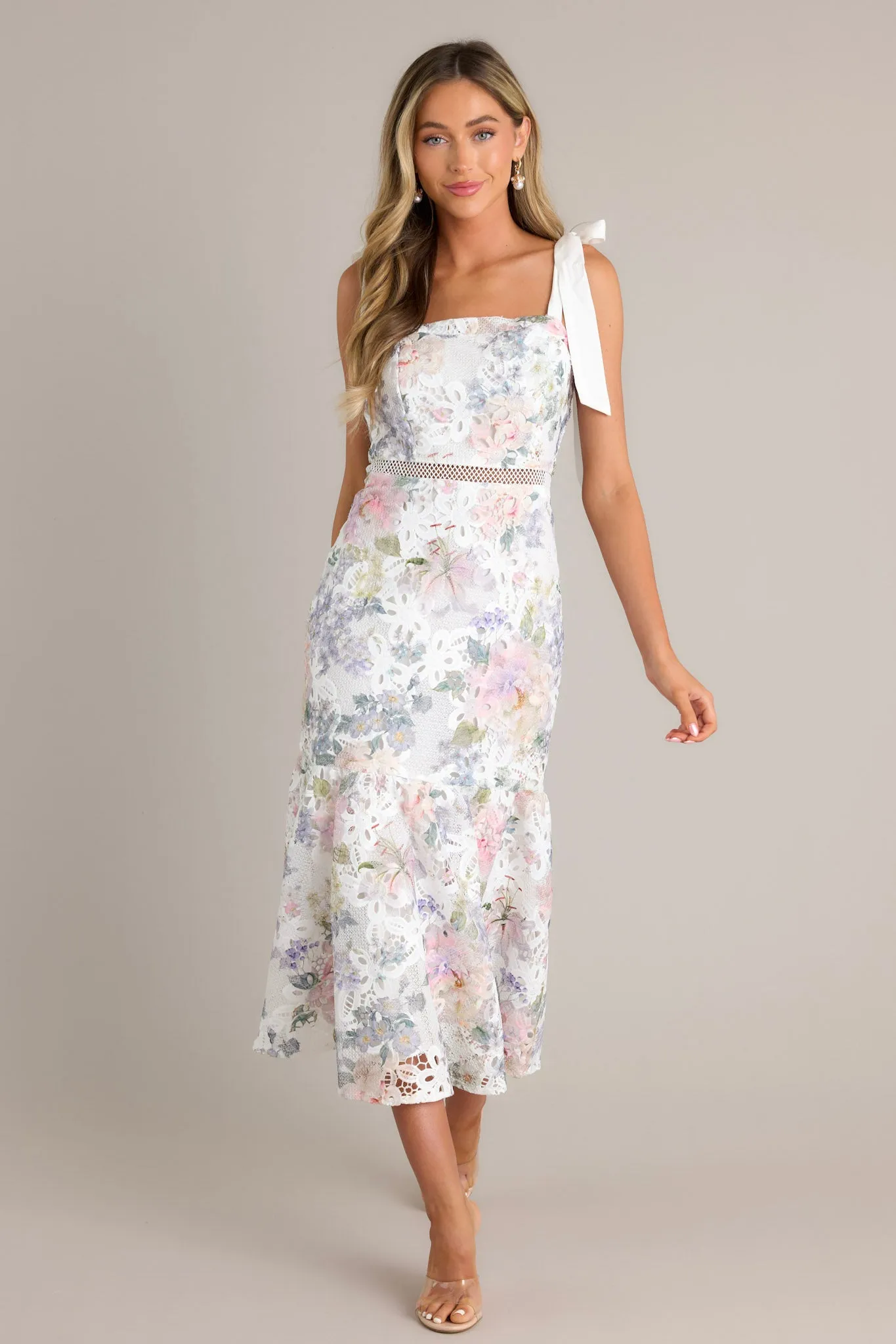 You Grow Girl Ivory Lace Floral Midi Dress